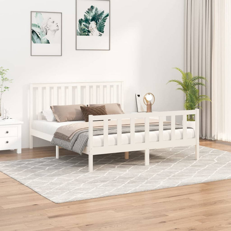 Bedframe met hoofdbord grenenhout wit 150x200 cm 5FT King Size