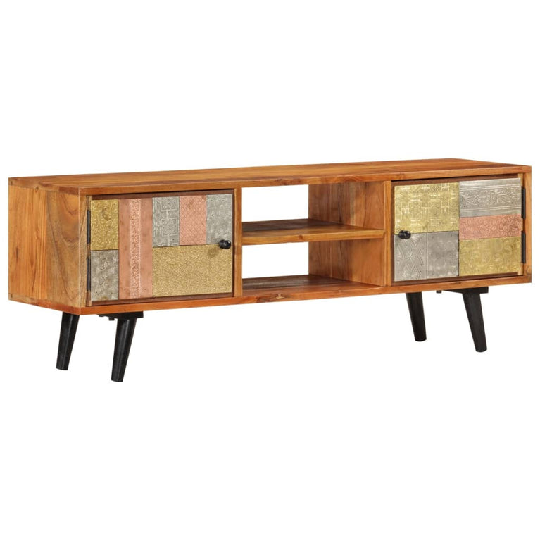 Tv-meubel met deuren 112x30x40 cm massief acaciahout en metaal MeubelReus