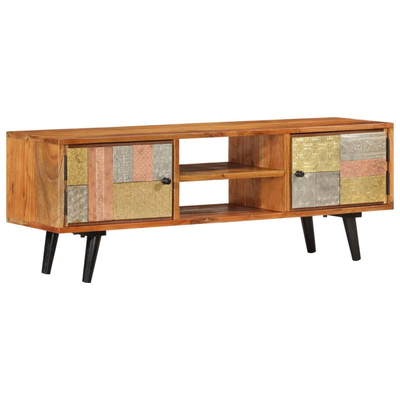 Tv-meubel met deuren 112x30x40 cm massief acaciahout en metaal MeubelReus