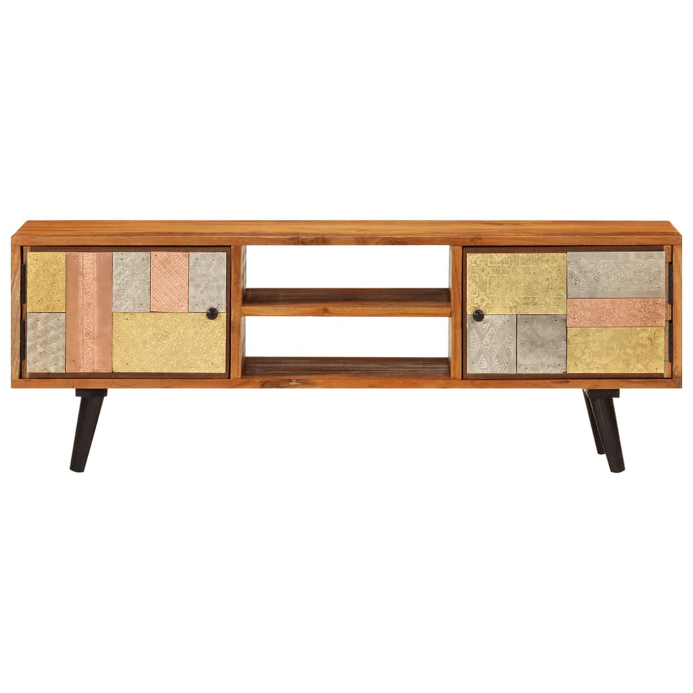 Tv-meubel met deuren 112x30x40 cm massief acaciahout en metaal MeubelReus
