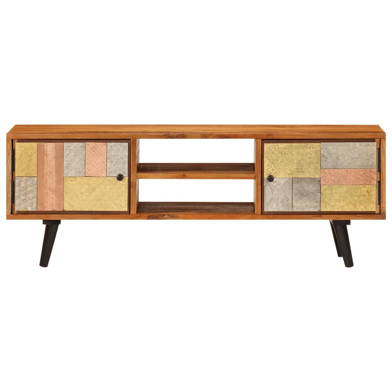 Tv-meubel met deuren 112x30x40 cm massief acaciahout en metaal MeubelReus