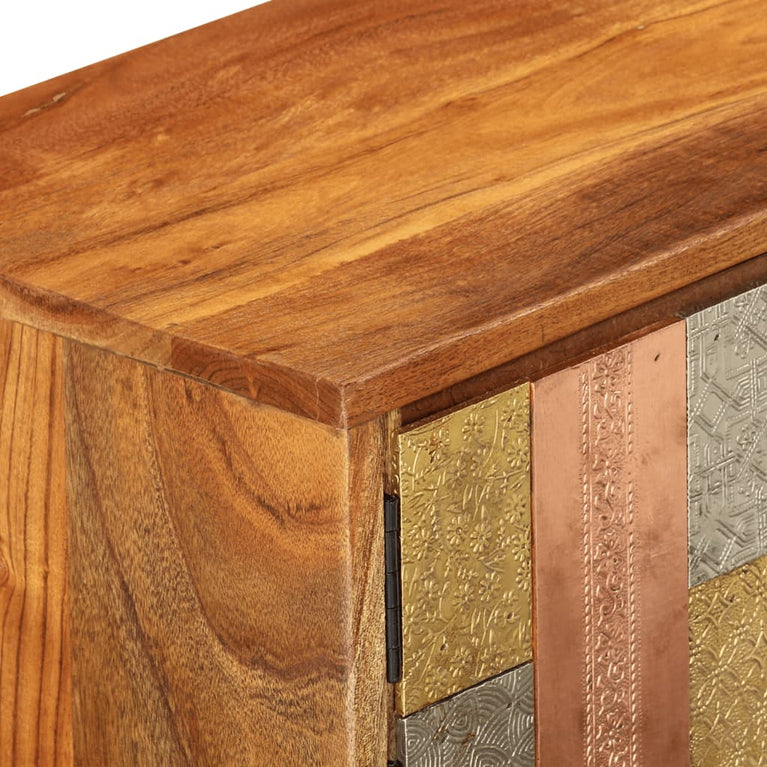 Tv-meubel met deuren 112x30x40 cm massief acaciahout en metaal MeubelReus