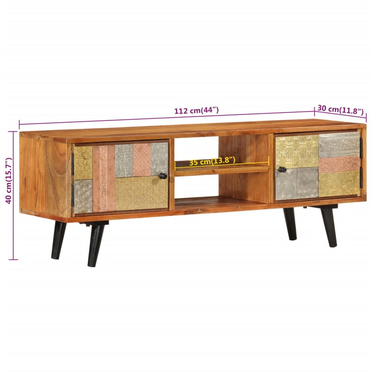 Tv-meubel met deuren 112x30x40 cm massief acaciahout en metaal MeubelReus