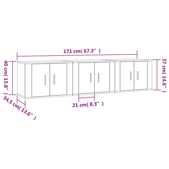 Tv-wandmeubels 3 st 57x34,5x40 cm zwart MeubelReus