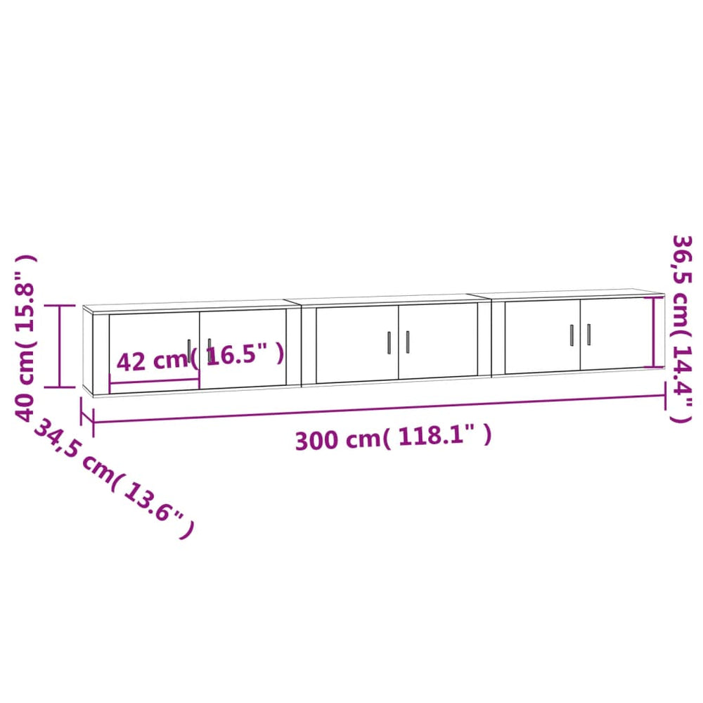 Tv-wandmeubels 3 st 100x34,5x40 cm gerookt eikenkleurig MeubelReus
