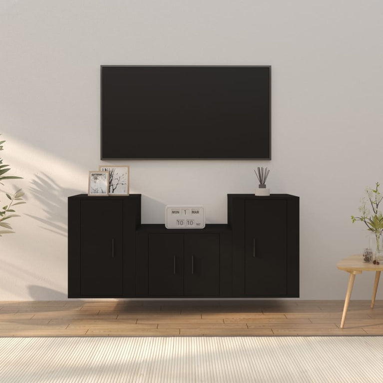 3-delige Tv-meubelset bewerkt hout zwart MeubelReus