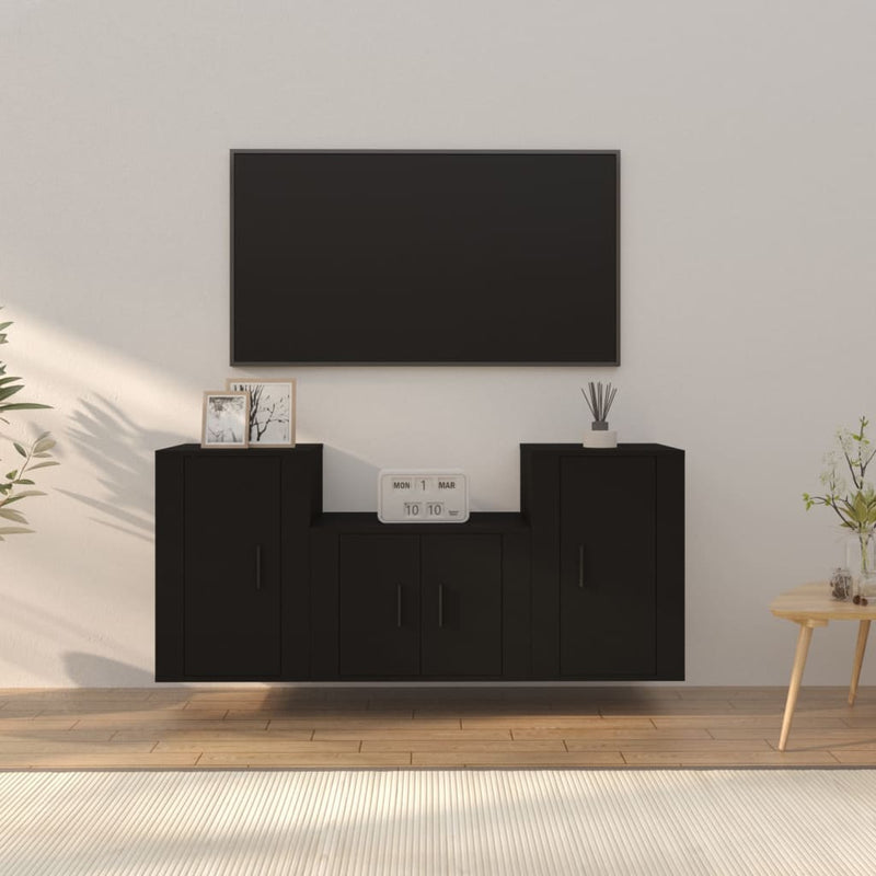 3-delige Tv-meubelset bewerkt hout zwart MeubelReus