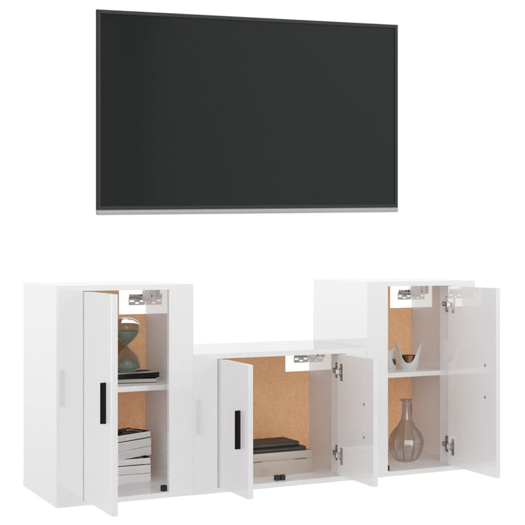 3-delige Tv-meubelset bewerkt hout hoogglans wit MeubelReus