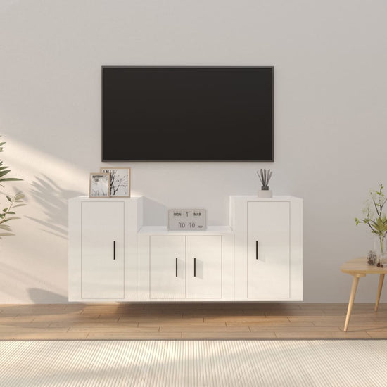 3-delige Tv-meubelset bewerkt hout hoogglans wit MeubelReus