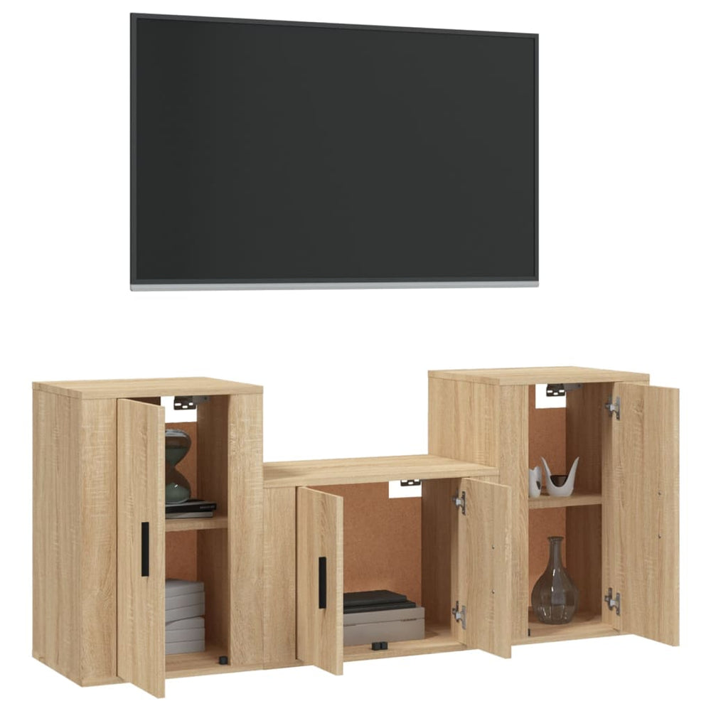 3-delige Tv-meubelset bewerkt hout sonoma eikenkleurig MeubelReus