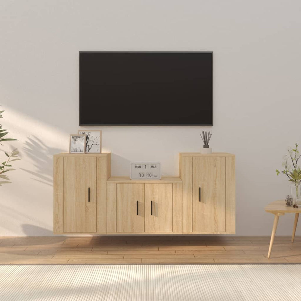 3-delige Tv-meubelset bewerkt hout sonoma eikenkleurig MeubelReus