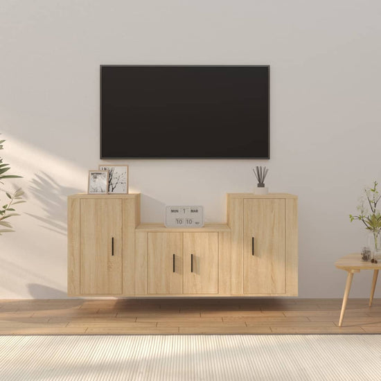 3-delige Tv-meubelset bewerkt hout sonoma eikenkleurig MeubelReus