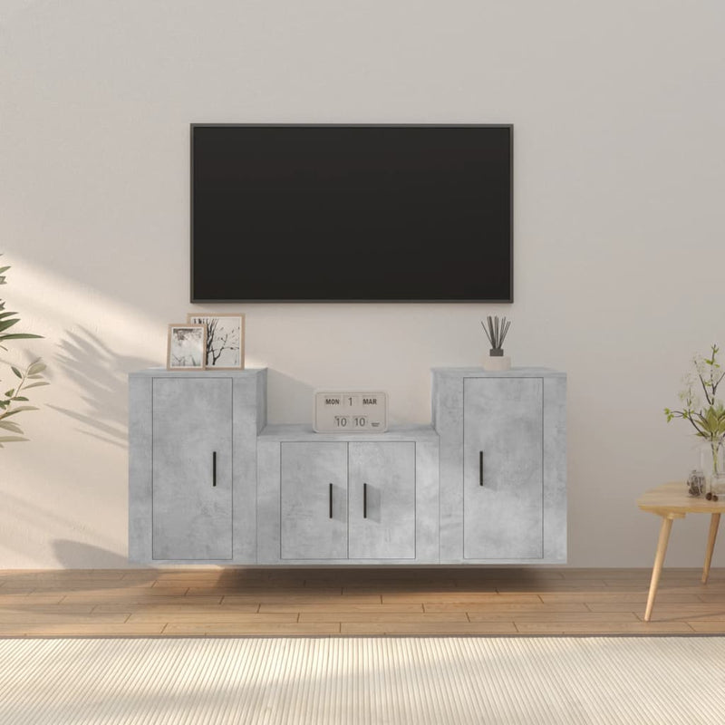 3-delige Tv-meubelset bewerkt hout betongrijs MeubelReus