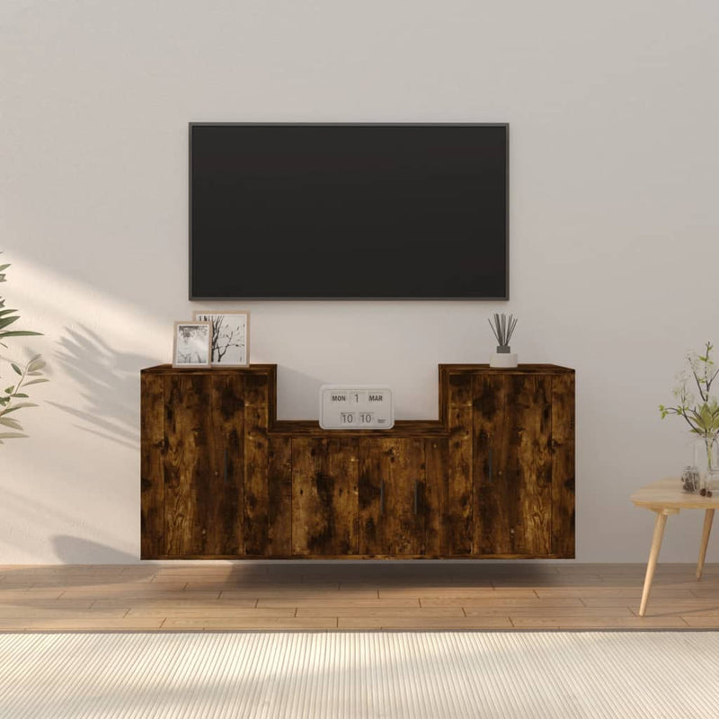 3-delige Tv-meubelset bewerkt hout gerookt eikenkleurig MeubelReus