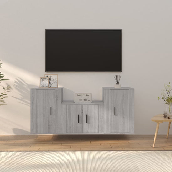 3-delige Tv-meubelset bewerkt hout grijs sonoma eikenkleurig MeubelReus