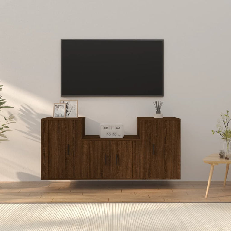 3-delige Tv-meubelset bewerkt hout bruineikenkleurig MeubelReus