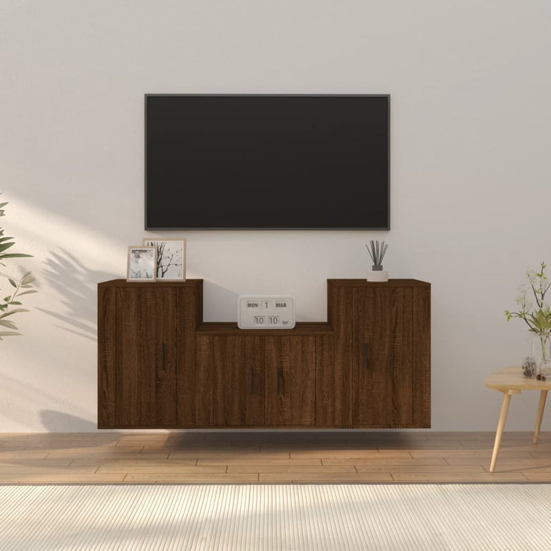 3-delige Tv-meubelset bewerkt hout bruineikenkleurig MeubelReus