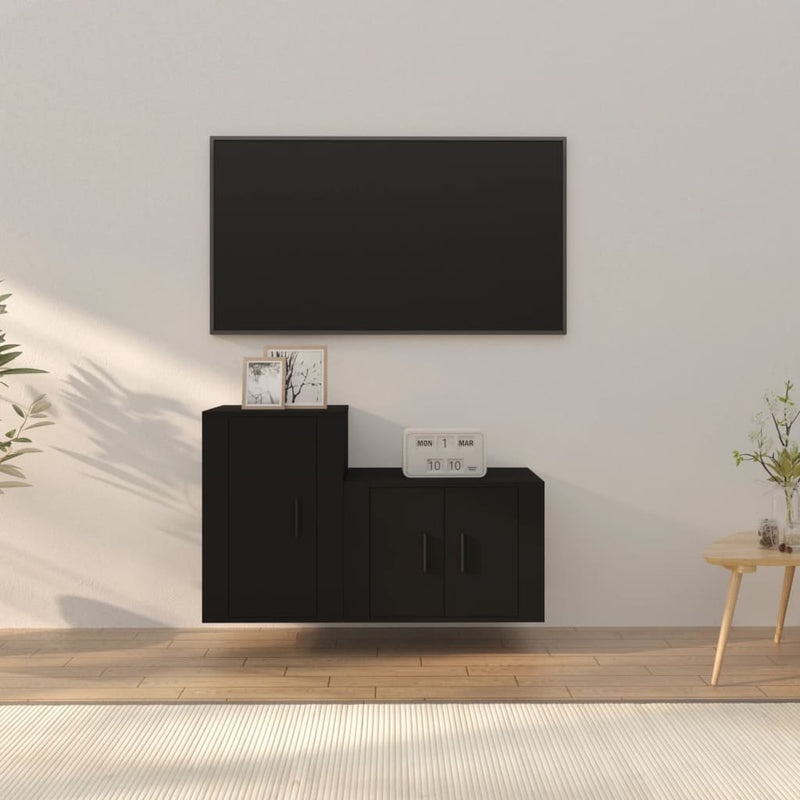 2-delige Tv-meubelset bewerkt hout zwart MeubelReus