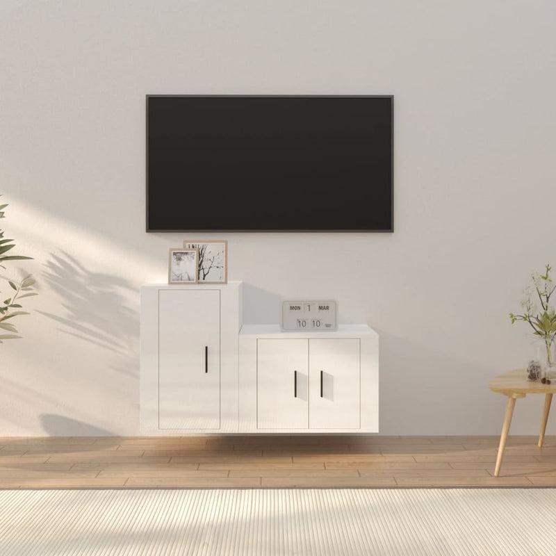 2-delige Tv-meubelset bewerkt hout hoogglans wit MeubelReus