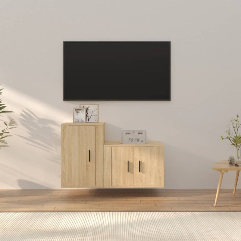 2-delige Tv-meubelset bewerkt hout sonoma eikenkleurig MeubelReus