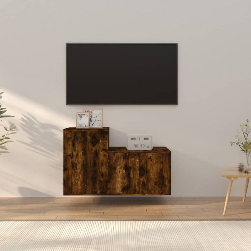 2-delige Tv-meubelset bewerkt hout gerookt eikenkleurig MeubelReus