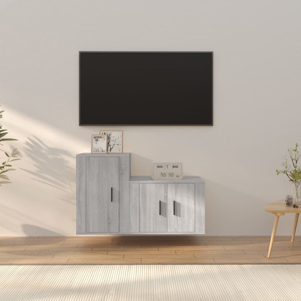 2-delige Tv-meubelset bewerkt hout grijs sonoma eikenkleurig MeubelReus