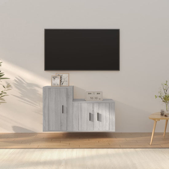 2-delige Tv-meubelset bewerkt hout grijs sonoma eikenkleurig MeubelReus
