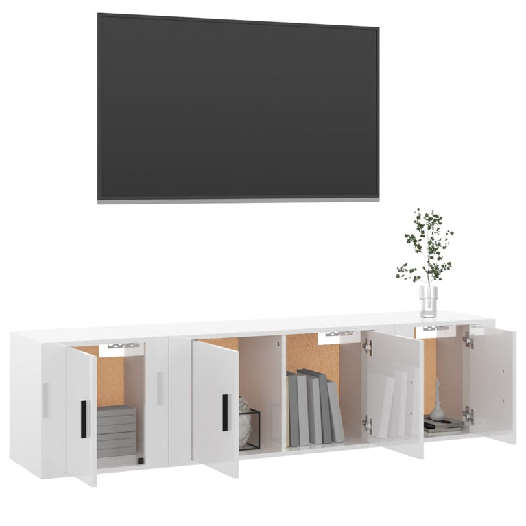 3-delige Tv-meubelset bewerkt hout hoogglans wit MeubelReus