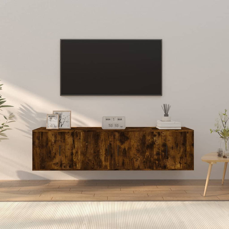 3-delige Tv-meubelset bewerkt hout gerookt eikenkleurig MeubelReus