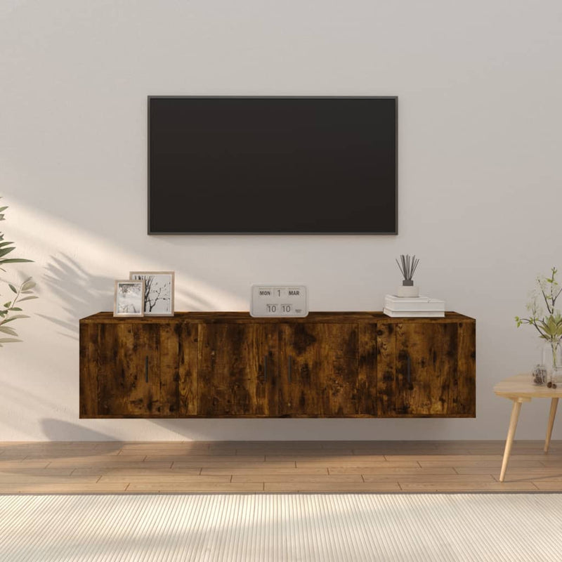 3-delige Tv-meubelset bewerkt hout gerookt eikenkleurig MeubelReus