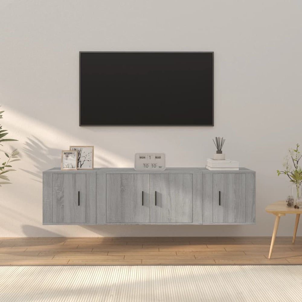 3-delige Tv-meubelset bewerkt hout grijs sonoma eikenkleurig MeubelReus