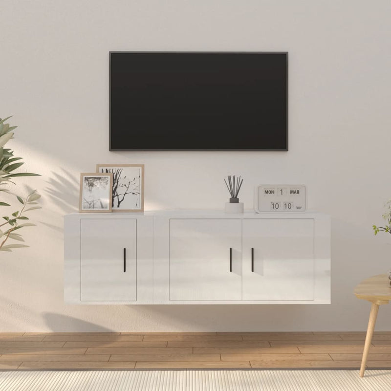2-delige Tv-meubelset bewerkt hout hoogglans wit MeubelReus
