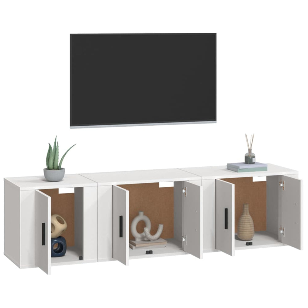 3-delige Tv-meubelset bewerkt hout wit MeubelReus
