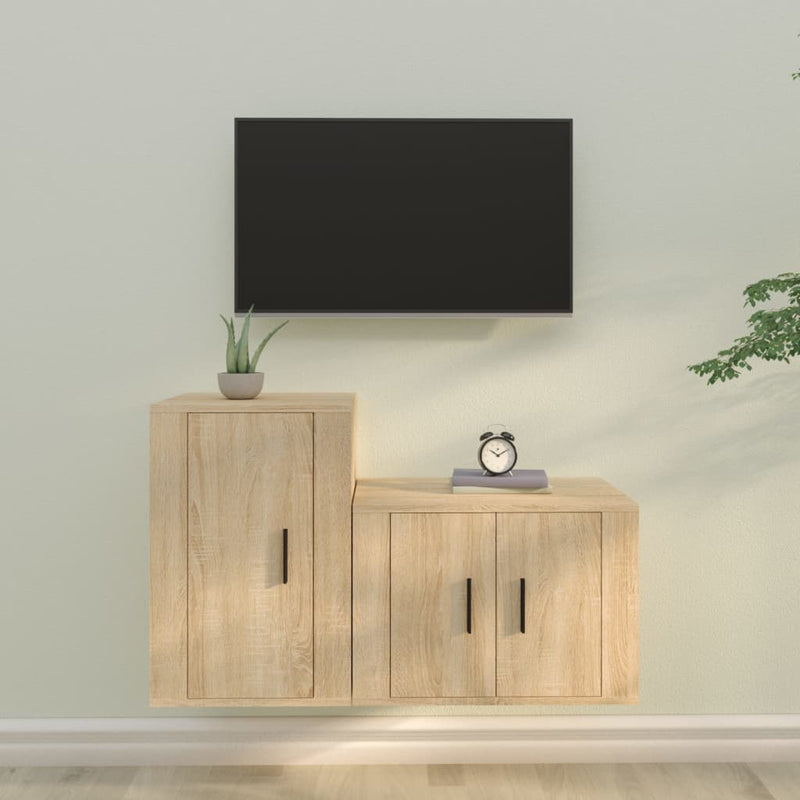 2-delige Tv-meubelset bewerkt hout sonoma eikenkleurig MeubelReus