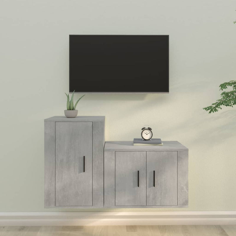 2-delige Tv-meubelset bewerkt hout betongrijs MeubelReus