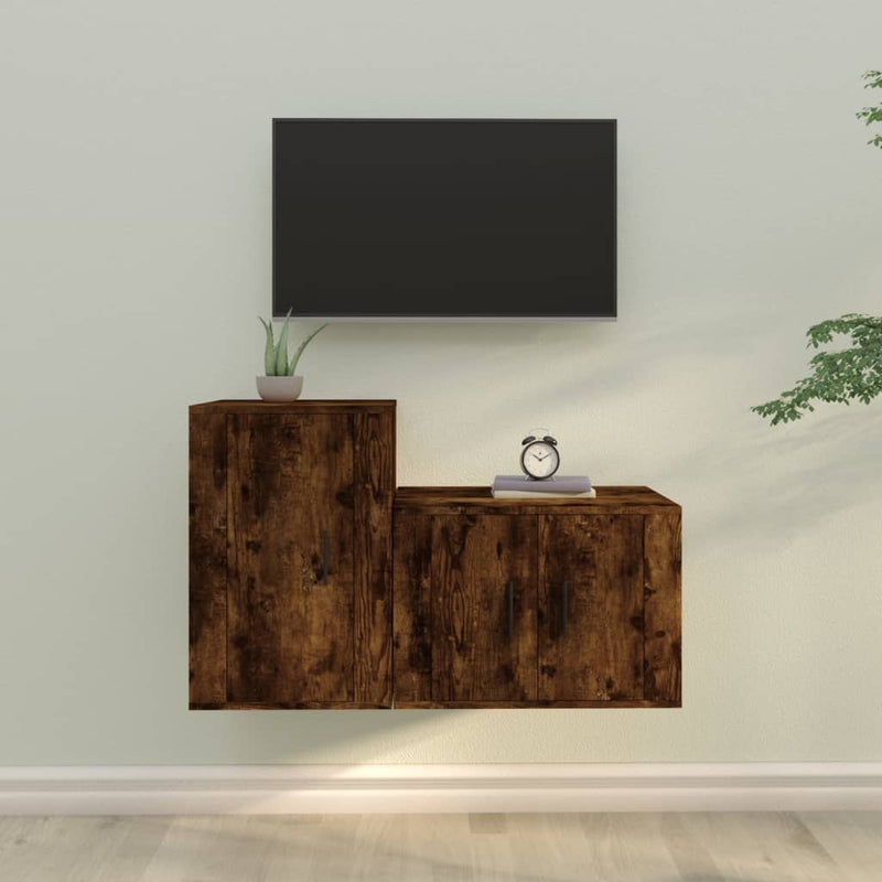 2-delige Tv-meubelset bewerkt hout gerookt eikenkleurig MeubelReus