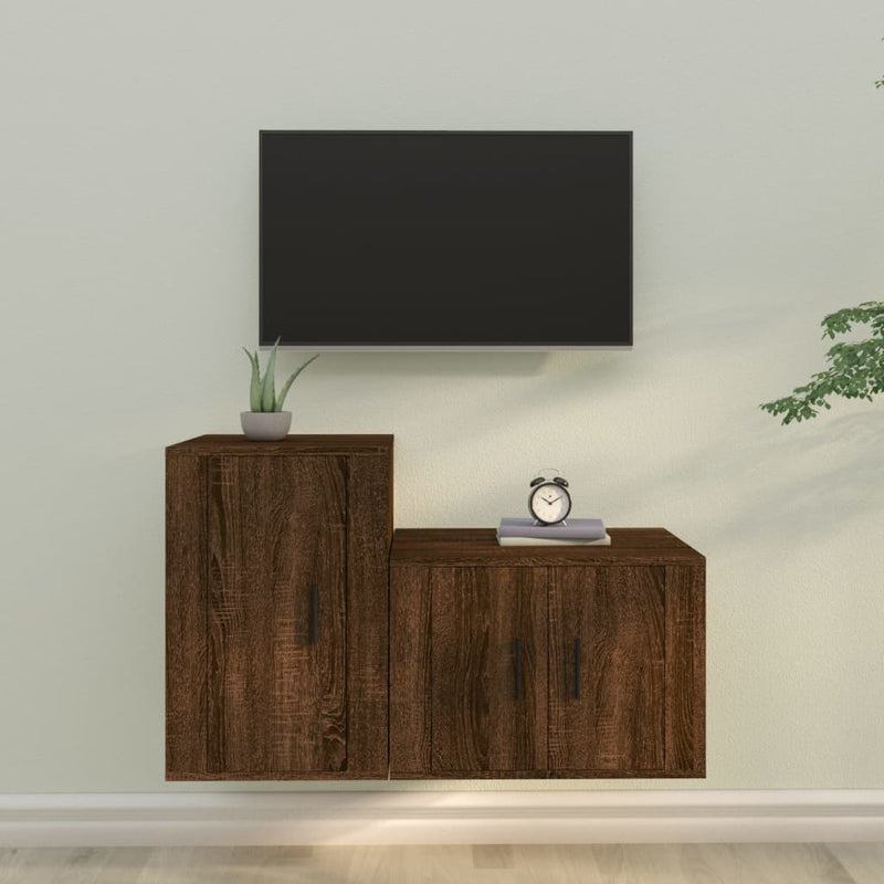2-delige Tv-meubelset bewerkt hout bruineikenkleurig MeubelReus