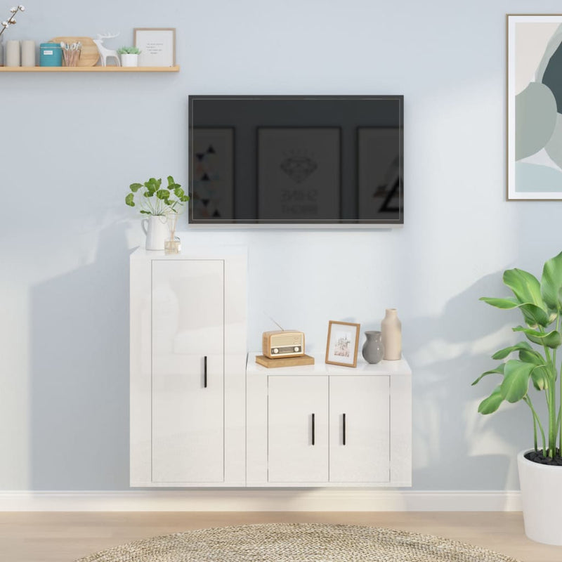 2-delige Tv-meubelset bewerkt hout hoogglans wit MeubelReus