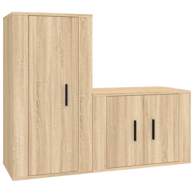 2-delige Tv-meubelset bewerkt hout sonoma eikenkleurig MeubelReus
