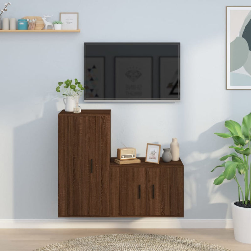 2-delige Tv-meubelset bewerkt hout bruineikenkleurig MeubelReus