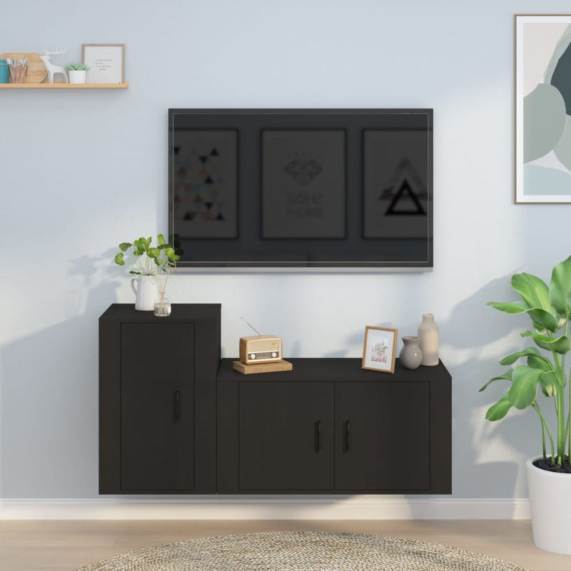 2-delige Tv-meubelset bewerkt hout zwart MeubelReus