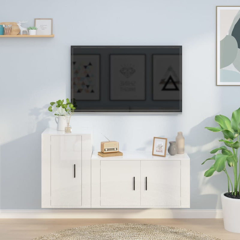 2-delige Tv-meubelset bewerkt hout hoogglans wit MeubelReus