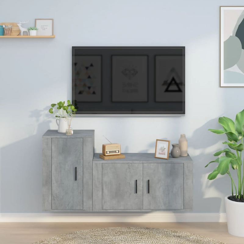 2-delige Tv-meubelset bewerkt hout betongrijs MeubelReus