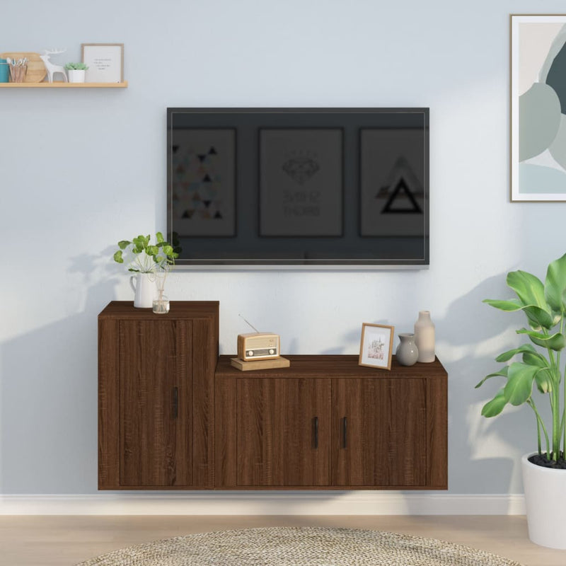 2-delige Tv-meubelset bewerkt hout bruineikenkleurig MeubelReus