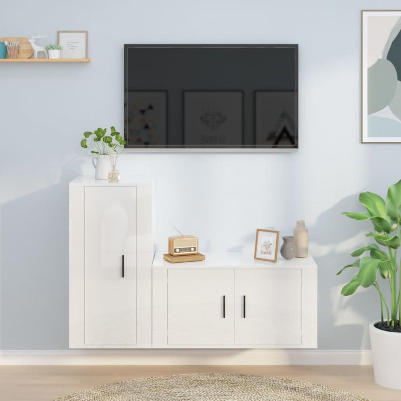 2-delige Tv-meubelset bewerkt hout hoogglans wit MeubelReus
