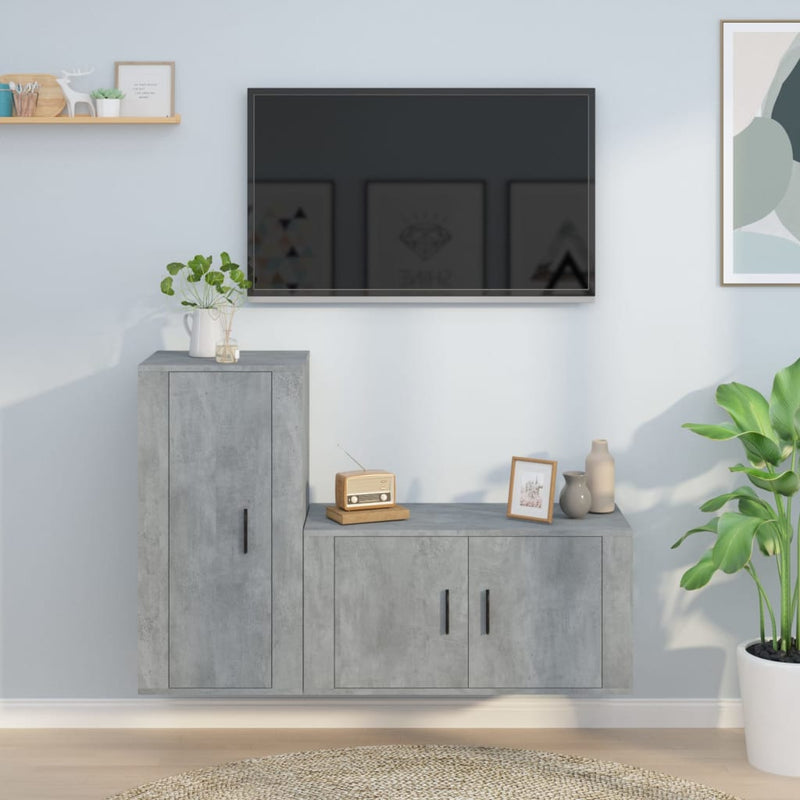 2-delige Tv-meubelset bewerkt hout betongrijs MeubelReus