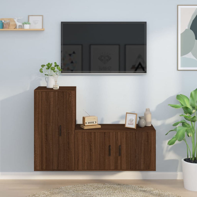2-delige Tv-meubelset bewerkt hout bruineikenkleurig MeubelReus