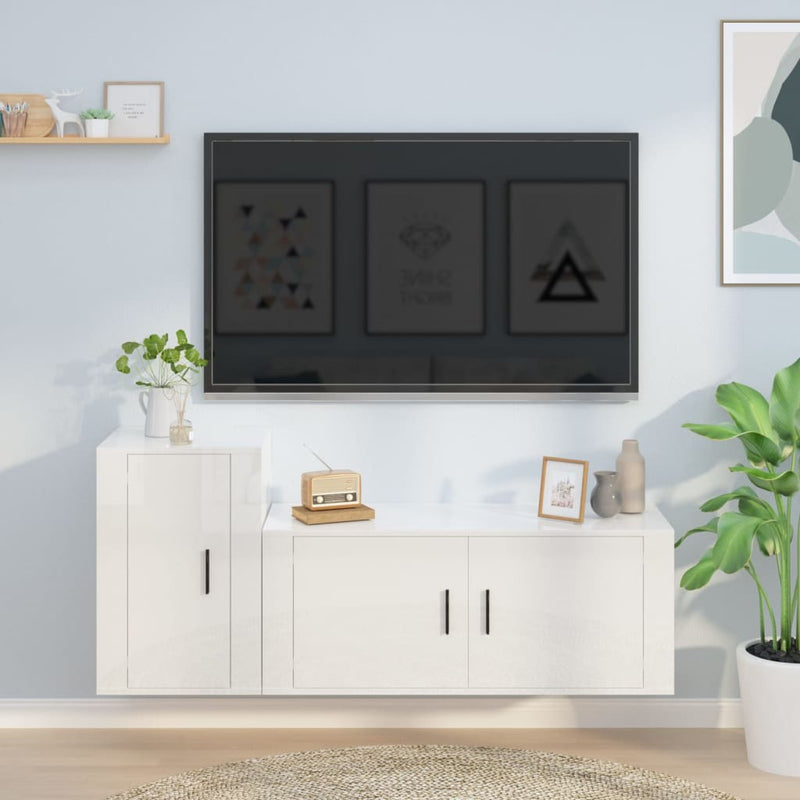 2-delige Tv-meubelset bewerkt hout hoogglans wit MeubelReus