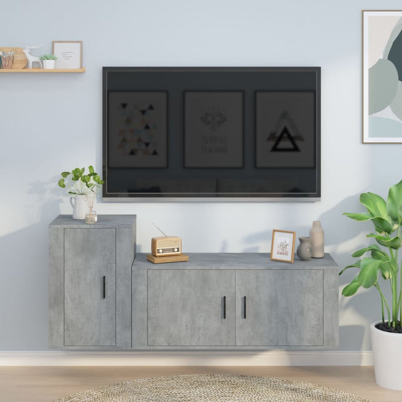 2-delige Tv-meubelset bewerkt hout betongrijs MeubelReus