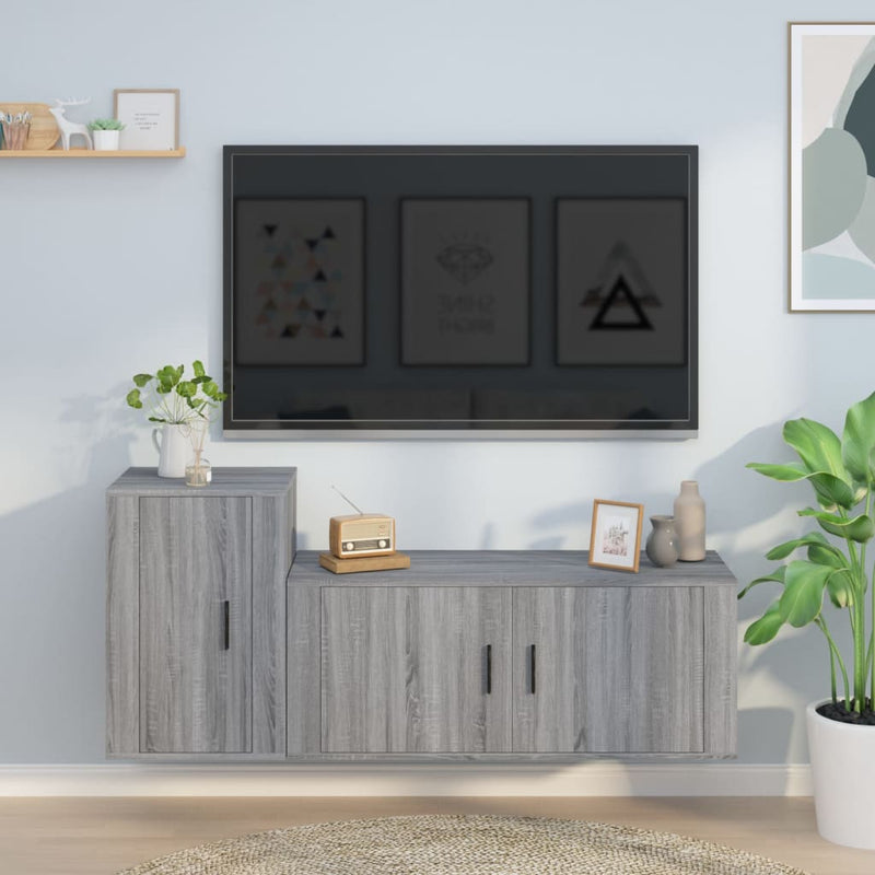 2-delige Tv-meubelset bewerkt hout grijs sonoma eikenkleurig MeubelReus
